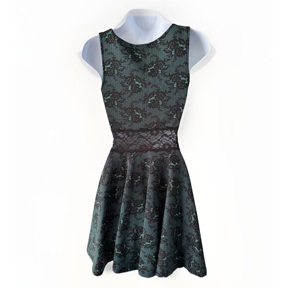 VTG Y2K Deb Womens Stretch Dress Small Green Black Lace Whimsigoth Mall Goth - Picture 2 of 12